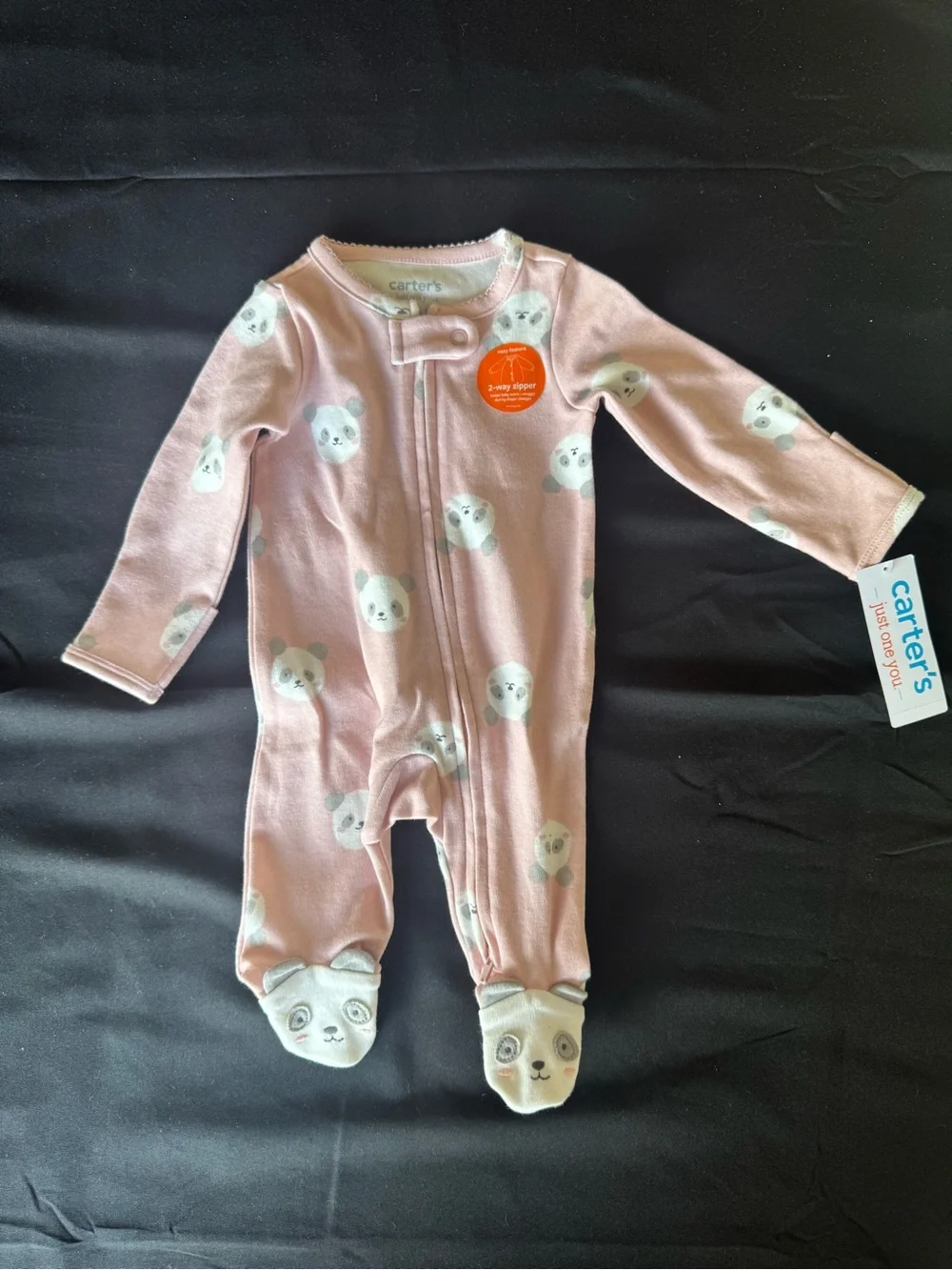 NWT Just One You Carter's Baby Girl Newborn Pink Panda 2-Way Zip Footed Sleeper